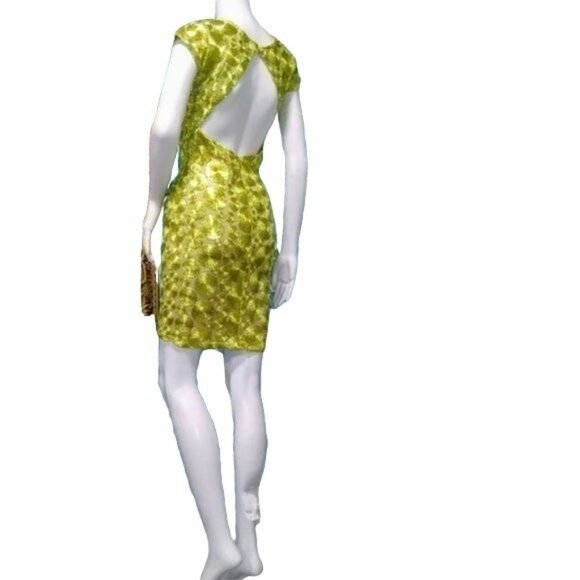 Rubber Ducky Embroidered Circles Formal Cocktail Mini Sheath Dress Yellow S NWOT - Picture 6 of 6